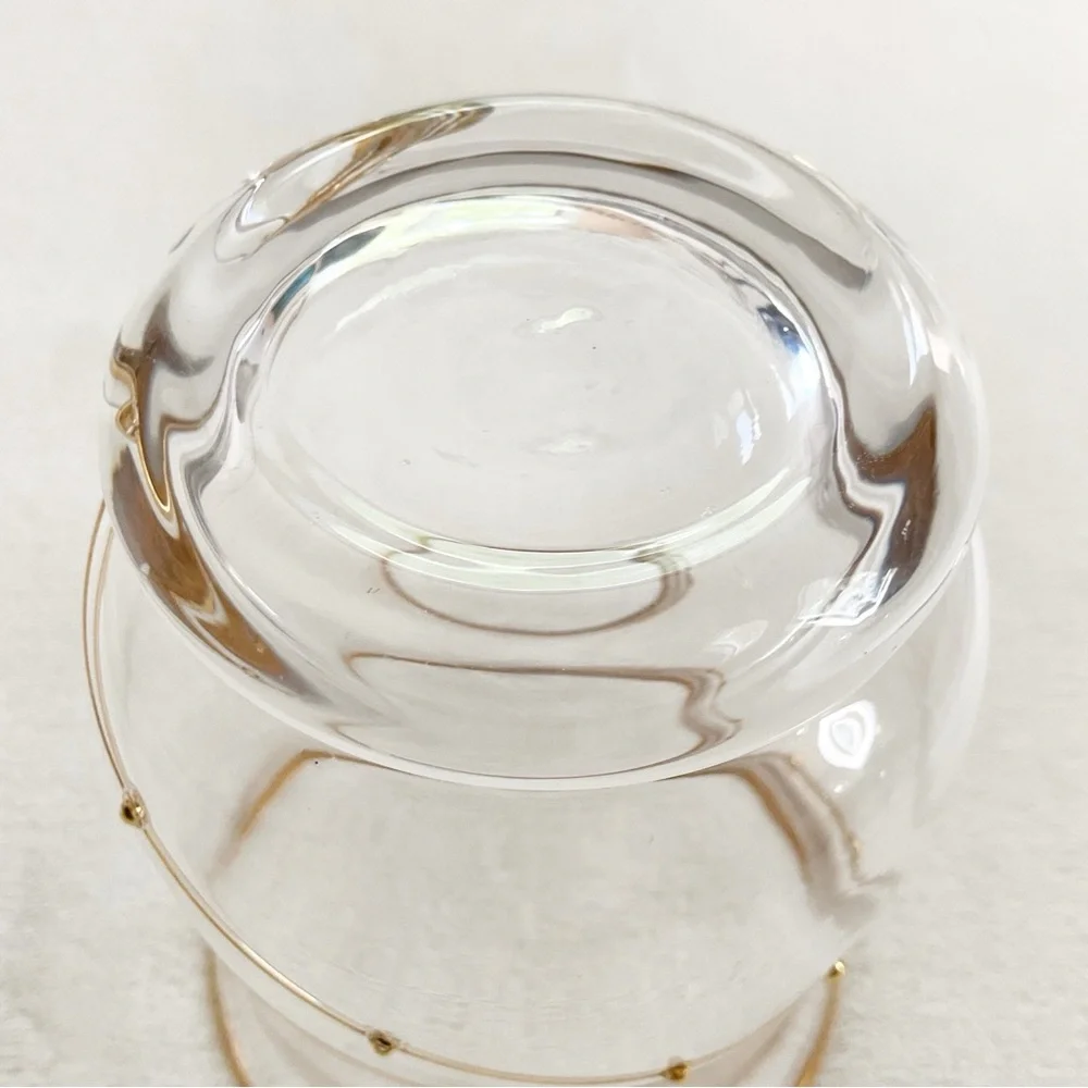 Vintage Pier 1 Clear Blown Glass Vase Gold Rim Spiral Swirl Accent 6”